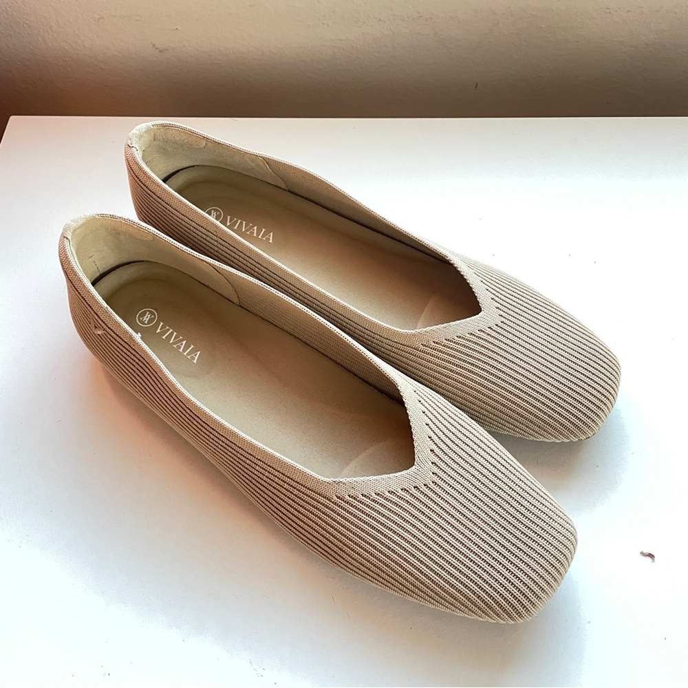 Vivaia NWOB Square-Toe V-Cut Flats Margot 2.0 Beige Almond Breathable 10.5 - Picture 2 of 12